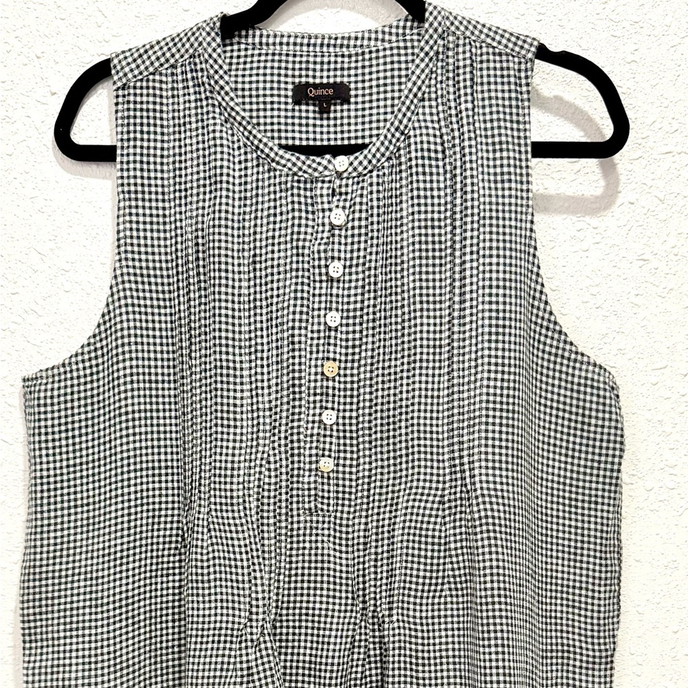 Quince 100% LINEN Gingham Sleeveless Button Front Dress L - Picture 4 of 11